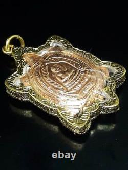 Thai Buddha Amulet LP LIEW Luck Wealth Turtle Coin Gold Micron Case Pendant