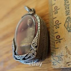 Thai Buddha Amulet Lp In Handmade Real Silver Case