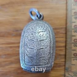 Thai Buddha Amulet Lp In Handmade Real Silver Case