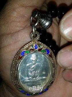 Thai Buddha Amulet Lp. Sup Wat Braklad Phitsanulok Be2555 Silver Coin & Case