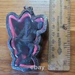 Thai Buddha Amulet Papikanet Ganesh Bronze Statue In Handmade Real Silver Case