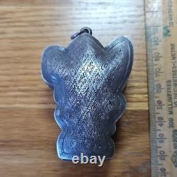 Thai Buddha Amulet Papikanet Ganesh Bronze Statue In Handmade Real Silver Case
