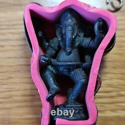 Thai Buddha Amulet Papikanet Ganesh Bronze Statue In Handmade Real Silver Case