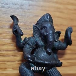 Thai Buddha Amulet Papikanet Ganesh Bronze Statue In Handmade Real Silver Case
