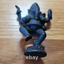 Thai Buddha Amulet Papikanet Ganesh Bronze Statue In Handmade Real Silver Case