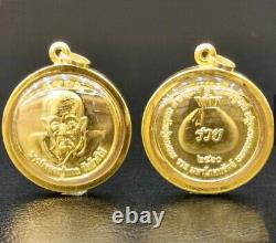 Thai Buddha Amulet Pendant Luang Pho Thuad Holy Auspicious Fine 22K Gold Jewelry