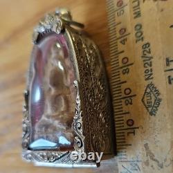 Thai Buddha Amulet Phra Chedi Rare set in old antique silver case