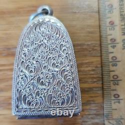 Thai Buddha Amulet Phra Chedi Rare set in old antique silver case