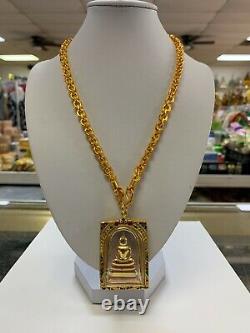 Thai Buddha Amulet, Phra, Luck, Blessing, Gold, Necklace, Red Green, - Brand New