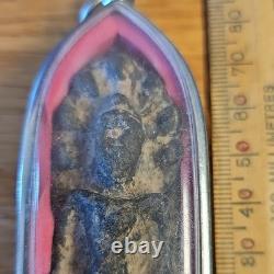 Thai Buddha Amulet Phra Nak Prok Very Rare set in Stainless case