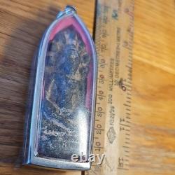 Thai Buddha Amulet Phra Nak Prok Very Rare set in Stainless case