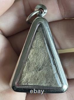 Thai Buddha Amulet Phra Nang Phaya Style Triangle Pendant Silver Tone Case