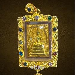 Thai Buddha Amulet Phra Somdej Gold Color Frame Sacred Talisman Lucky Charm