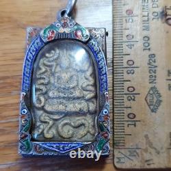 Thai Buddha Amulet Phra Somdej Phim Yunt in antique silver case