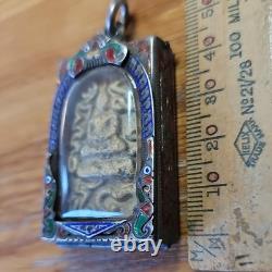 Thai Buddha Amulet Phra Somdej Phim Yunt in antique silver case