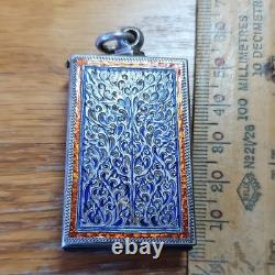Thai Buddha Amulet Phra Somdej Phim Yunt in antique silver case