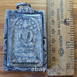 Thai Buddha Amulet Phra Somdej Toh Prok Pho Phim Yai in old antique silver case