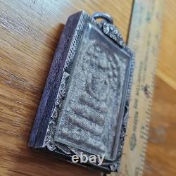 Thai Buddha Amulet Phra Somdej Toh Prok Pho Phim Yai in old antique silver case