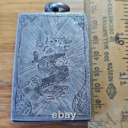 Thai Buddha Amulet Phra Somdej Toh Prok Pho Phim Yai in old antique silver case