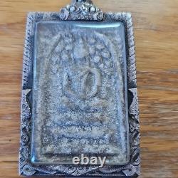 Thai Buddha Amulet Phra Somdej Toh Prok Pho Phim Yai in old antique silver case