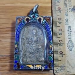 Thai Buddha Amulet Phra Somdej Toh Wat Phra Kaew set in old antique silver case