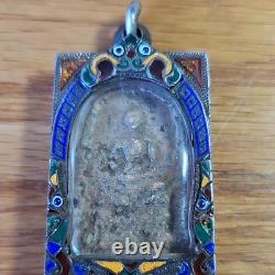 Thai Buddha Amulet Phra Somdej Toh Wat Phra Kaew set in old antique silver case