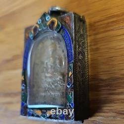 Thai Buddha Amulet Phra Somdej Toh Wat Phra Kaew set in old antique silver case