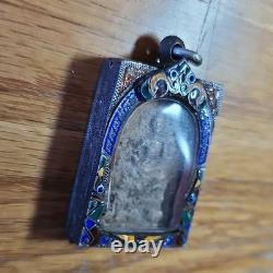 Thai Buddha Amulet Phra Somdej Toh Wat Phra Kaew set in old antique silver case
