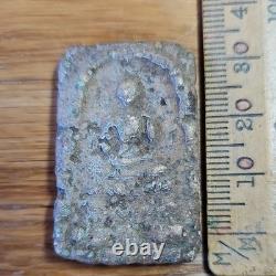 Thai Buddha Amulet Phra Somdej Toh Wat Phra Kaew set in old antique silver case
