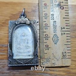 Thai Buddha Amulet Phra Somdej Toh set in old antique silver case