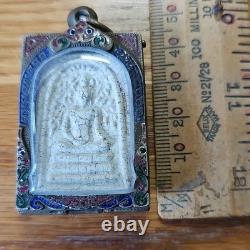 Thai Buddha Amulet Phra Somdej Toh set in old antique silver case
