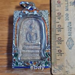 Thai Buddha Amulet Phra Somdej Toh set in old antique silver case