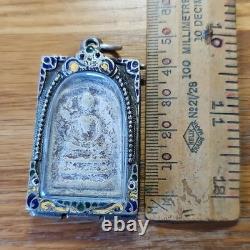 Thai Buddha Amulet Phra Somdej Toh set in old antique silver case