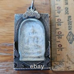 Thai Buddha Amulet Phra Somdej Toh set in old antique silver case