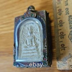 Thai Buddha Amulet Phra Somdej Toh set in old antique silver case