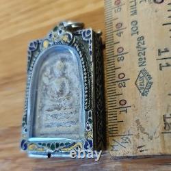 Thai Buddha Amulet Phra Somdej Toh set in old antique silver case