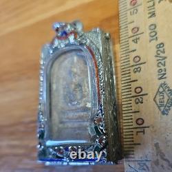 Thai Buddha Amulet Phra Somdej Toh set in old antique silver case