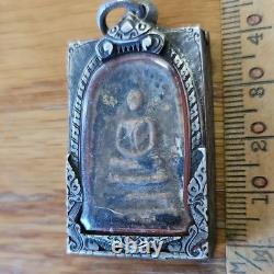 Thai Buddha Amulet Phra Somdej Toh set in old antique silver case