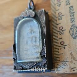 Thai Buddha Amulet Phra Somdej Toh set in old antique silver case
