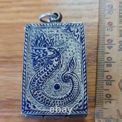 Thai Buddha Amulet Phra Somdej Toh set in old antique silver case