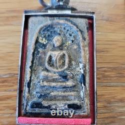 Thai Buddha Amulet Phra Somdej Toh set in old antique silver case