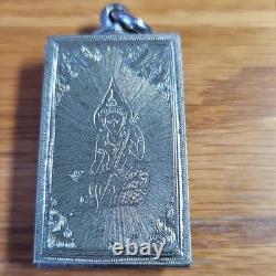 Thai Buddha Amulet Phra Somdej Toh set in old antique silver case