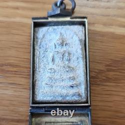 Thai Buddha Amulet Phra Somdej Toh set in old antique silver case