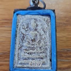 Thai Buddha Amulet Phra Somdej Toh set in old antique silver case