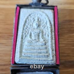 Thai Buddha Amulet Phra Somdej Toh set in old antique silver case