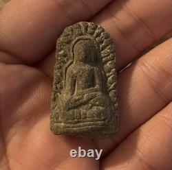 Thai Buddha Amulet Seated Buddha Dark Clay Votive Tablet Buddhist Talisman