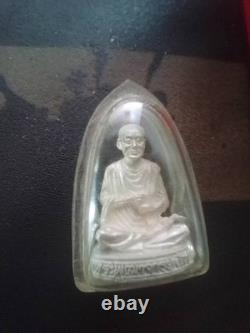 Thai Buddha Amulet Silver Pendant Luang Por Sitting Monk Protection Talisman T