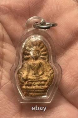 Thai Buddha Amulet Small Clay Powder Pendant Old Vintage Protective Charm