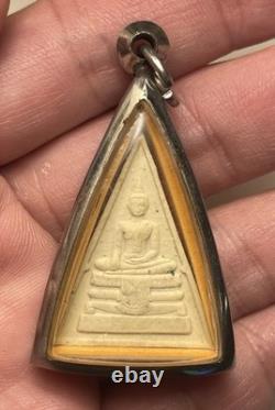 Thai Buddha Amulet Triangle Pendant in Case Buddhist Religious Collectible