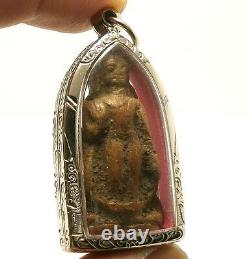 Thai Buddha Blessing Amulet Lucky Pendant Miracle Wealth Happy Rich Rare Antique